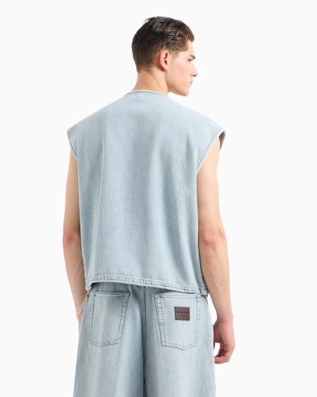 Armani Chaleco De Tejido Dobby Efecto Denim Con Múltiples Bolsillos