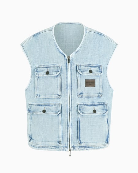 Armani Chaleco De Tejido Dobby Efecto Denim Con Múltiples Bolsillos