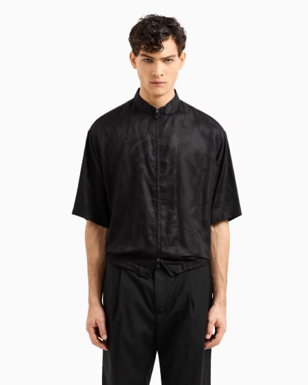 Armani Chaqueta Camisera De Lyocell Con Cremallera Completa Y Grandes Flores En Tejido Jacquard ASV