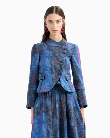 Armani Chaqueta Con Cierre Descentrado De Tejido Canneté Con Estampado Difuminado