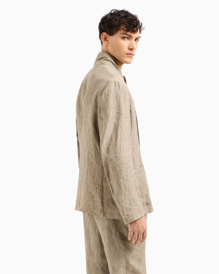 Armani Chaqueta Con Cuello De Tira Y Cierre Descentrado En Crepé De Lino Desteñido