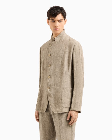 Armani Chaqueta Con Cuello De Tira Y Cierre Descentrado En Crepé De Lino Desteñido