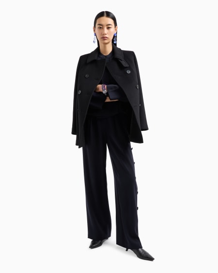 Armani Chaqueta De Abotonadura Doble De Cady Técnico Con Cuello De Tira