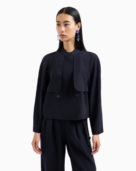 Armani Chaqueta De Abotonadura Doble De Cady Técnico Con Cuello De Tira