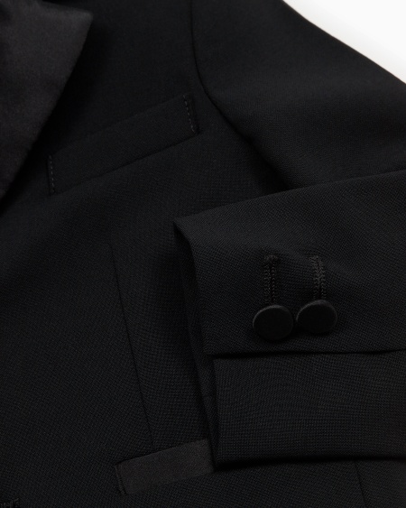 Armani Chaqueta De Abotonadura Sencilla De Lana Con Solapas De Raso