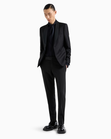 Armani Chaqueta De Abotonadura Sencilla De Lana Fría Virgen Cepillada Con Solapas Tipo Chal De Raso