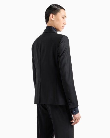 Armani Chaqueta De Abotonadura Sencilla De Lana Fría Virgen Cepillada Con Solapas Tipo Chal De Raso