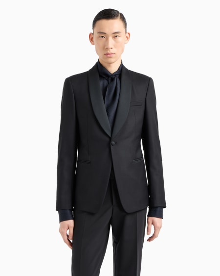 Armani Chaqueta De Abotonadura Sencilla De Lana Fría Virgen Cepillada Con Solapas Tipo Chal De Raso