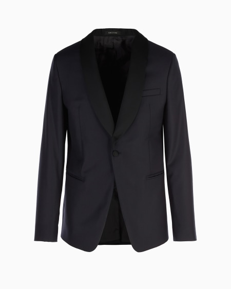 Armani Chaqueta de abotonadura sencilla de lana fría virgen cepillada con solapas tipo chal de raso