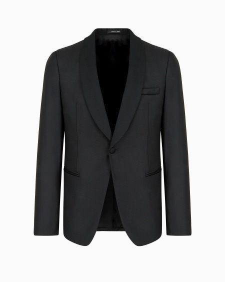 Armani Chaqueta de abotonadura sencilla de lana fría virgen cepillada con solapas tipo chal de raso