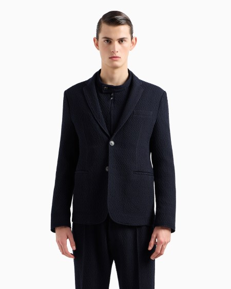 Armani Chaqueta De Abotonadura Sencilla De Punto Elástico De Lana Virgen Con Efecto Tridimensional