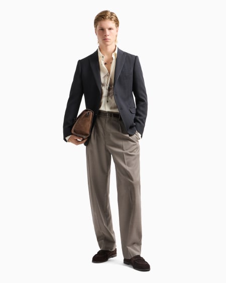 Armani Chaqueta De Abotonadura Sencilla En Mezcla De Seda Estructurada Con Motivo Chevrón