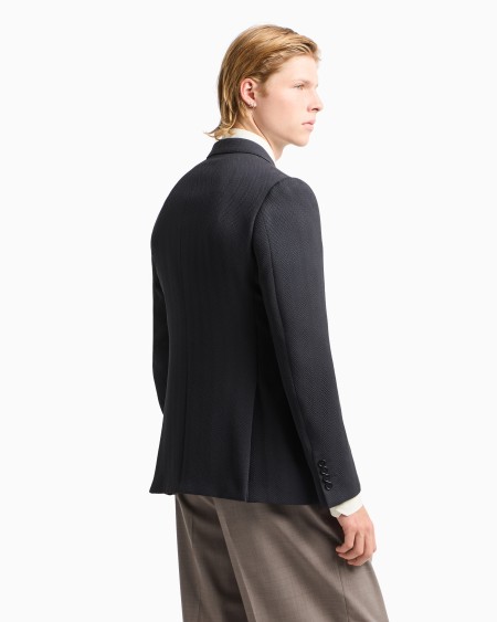 Armani Chaqueta De Abotonadura Sencilla En Mezcla De Seda Estructurada Con Motivo Chevrón