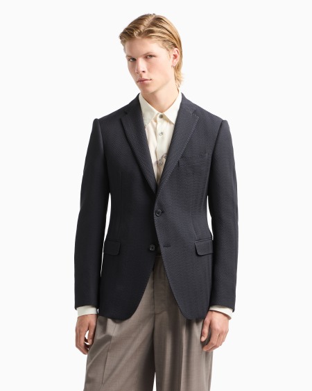 Armani Chaqueta De Abotonadura Sencilla En Mezcla De Seda Estructurada Con Motivo Chevrón