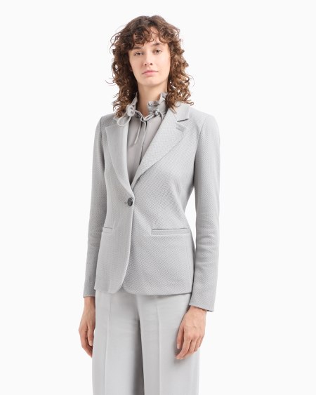 Armani Chaqueta De Abotonadura Sencilla En Punto Jersey Con Elaboración En Tejido Jacquard En Relieve Icon