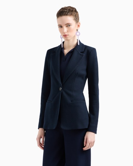 Armani Chaqueta De Abotonadura Sencilla En Punto Jersey Con Elaboración En Tejido Jacquard En Relieve Icon