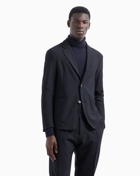 Armani Chaqueta De Abotonadura Sencilla En Punto Técnico Con Microfantasía De Efecto Tridimensional