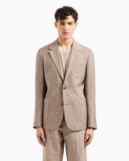 Armani Chaqueta De Abotonadura Sencilla Slim Fit En Frisé Ligero De Mezcla De Lana Virgen