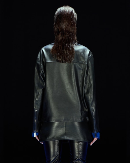 Armani Chaqueta De Corte Ancho En Napa De Cordero Con Curtido Vegetal Cápsula Black Blue ASV