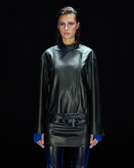 Armani Chaqueta De Corte Ancho En Napa De Cordero Con Curtido Vegetal Cápsula Black Blue ASV