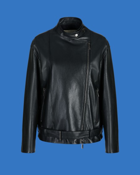 Armani Chaqueta de corte ancho en napa de cordero con curtido vegetal cápsula Black Blue ASV