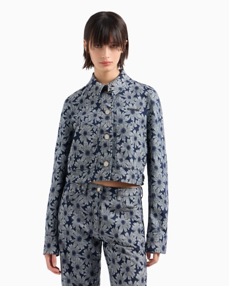 Armani Chaqueta De Denim Con Motivo Integral De Margaritas En Tejido Jacquard Cápsula Peace ASV
