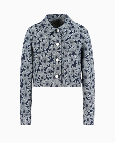 Armani Chaqueta de denim con motivo integral de margaritas en tejido jacquard cápsula Peace ASV