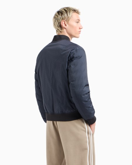Armani Chaqueta De Plumas Reversible Con Cuello Bomber De Tejido Jacquard De Nailon Con Inscripción Integral
