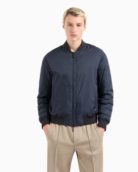 Armani Chaqueta De Plumas Reversible Con Cuello Bomber De Tejido Jacquard De Nailon Con Inscripción Integral