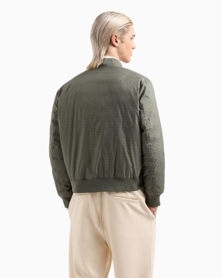Armani Chaqueta De Plumas Reversible Con Cuello Bomber De Tejido Jacquard De Nailon Con Inscripción Integral