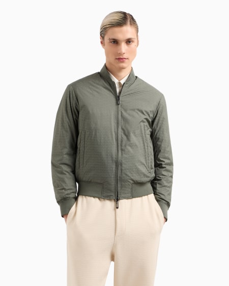 Armani Chaqueta De Plumas Reversible Con Cuello Bomber De Tejido Jacquard De Nailon Con Inscripción Integral