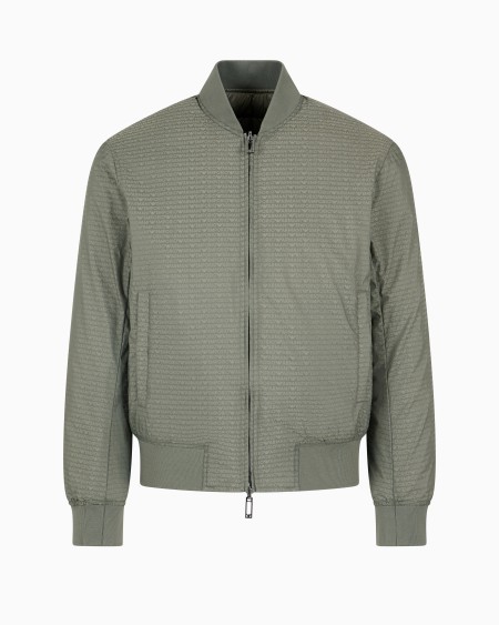 Armani Chaqueta de plumas reversible con cuello bomber de tejido jacquard de nailon con inscripción integral
