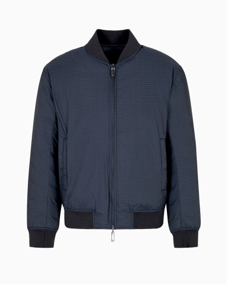 Armani Chaqueta de plumas reversible con cuello bomber de tejido jacquard de nailon con inscripción integral