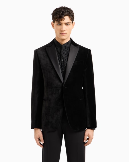 Armani Chaqueta De Traje En Terciopelo Con Motivo Integral En Relieve