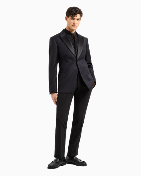 Armani Chaqueta De Traje Slim Fit En Lana Virgen Con Motivo Chevrón En Tejido Jacquard