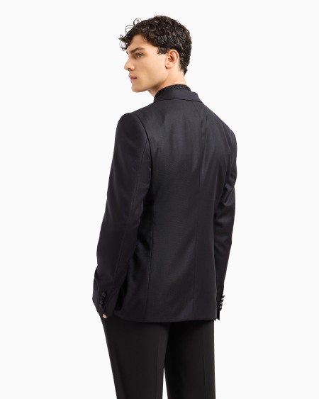 Armani Chaqueta De Traje Slim Fit En Lana Virgen Con Motivo Chevrón En Tejido Jacquard