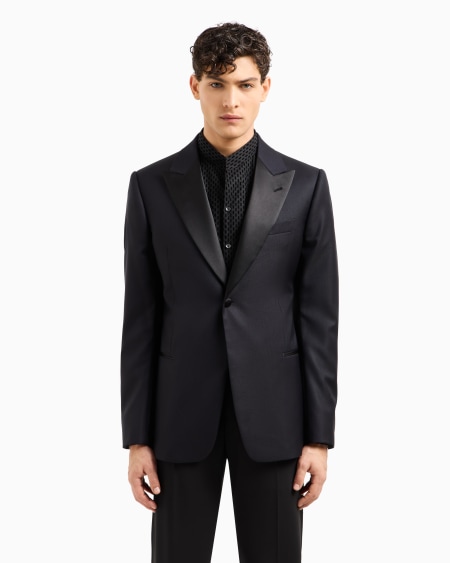 Armani Chaqueta De Traje Slim Fit En Lana Virgen Con Motivo Chevrón En Tejido Jacquard