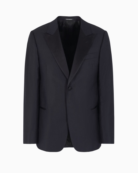 Armani Chaqueta de traje slim fit en lana virgen con motivo chevrón en tejido jacquard