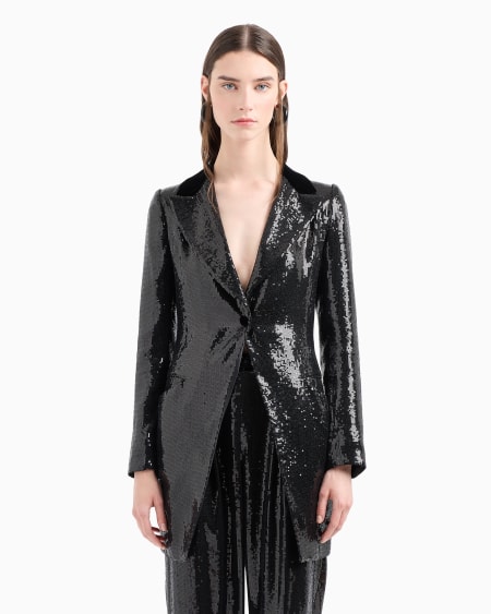 Armani Chaqueta Larga Con Motivo Integral De Lentejuelas Y Detalles De Terciopelo