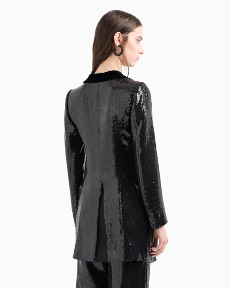Armani Chaqueta Larga Con Motivo Integral De Lentejuelas Y Detalles De Terciopelo
