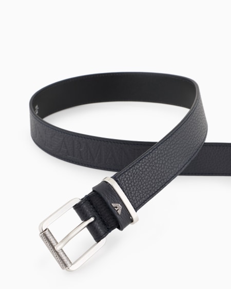 Armani Cinturón De Cuero Plena Flor Con Maxiinscripción Del Logotipo