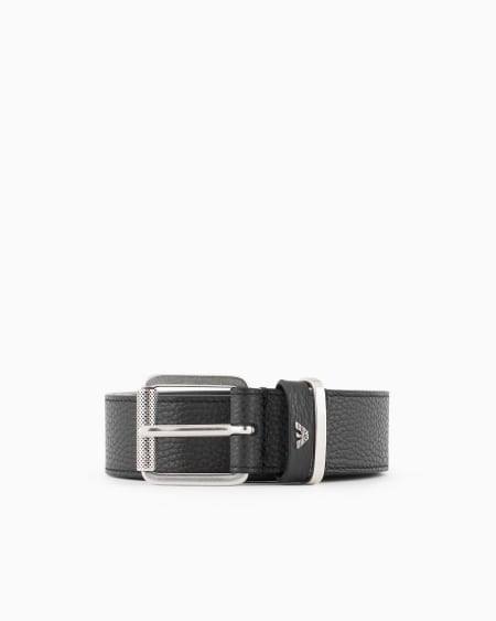 Armani Cinturón de cuero plena flor con maxiinscripción del logotipo