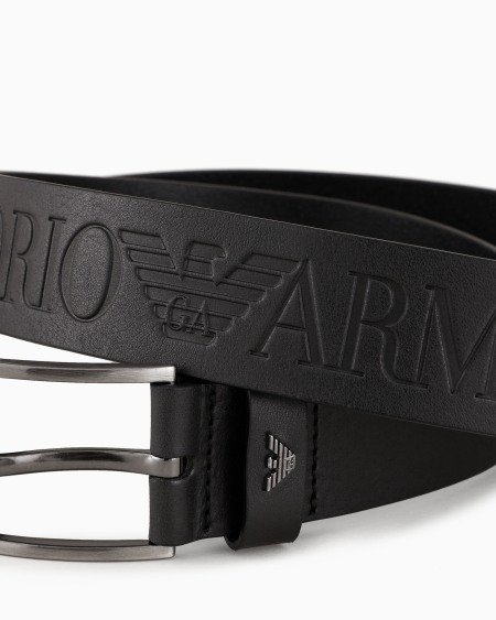 Armani Cinturón De Piel Abatanada Con Maxiinscripción De Logotipo