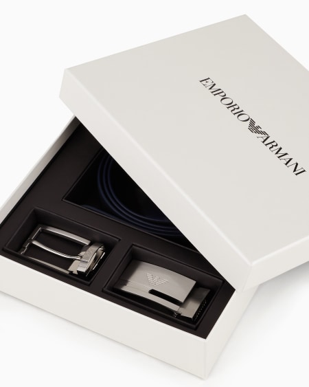 Armani Cinturón Reversible De Piel Bicolor Con Motivo Integral De águila Grabado