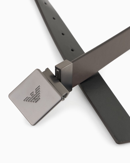 Armani Cinturón Reversible De Piel Bicolor Con Placa