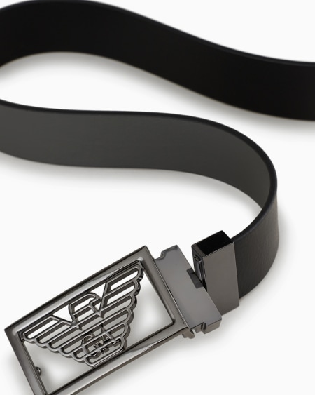 Armani Cinturón Reversible De Piel Bicolor Con Un Lado Graneado