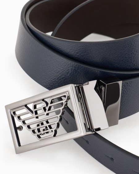 Armani Cinturón Reversible De Piel Bicolor Con Un Lado Graneado