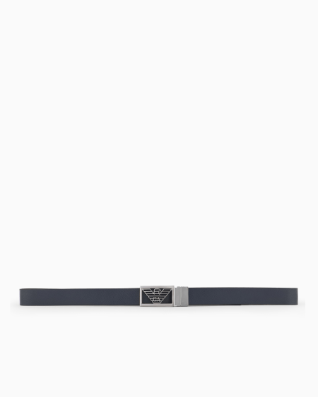 Armani Cinturón Reversible De Piel Bicolor Con Un Lado Graneado