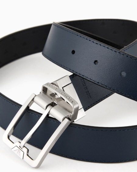 Armani Cinturón Reversible De Piel Con águila Grabado Por Toda La Superficie