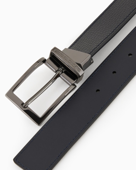 Armani Cinturón Reversible De Piel Con Estampado Graneado